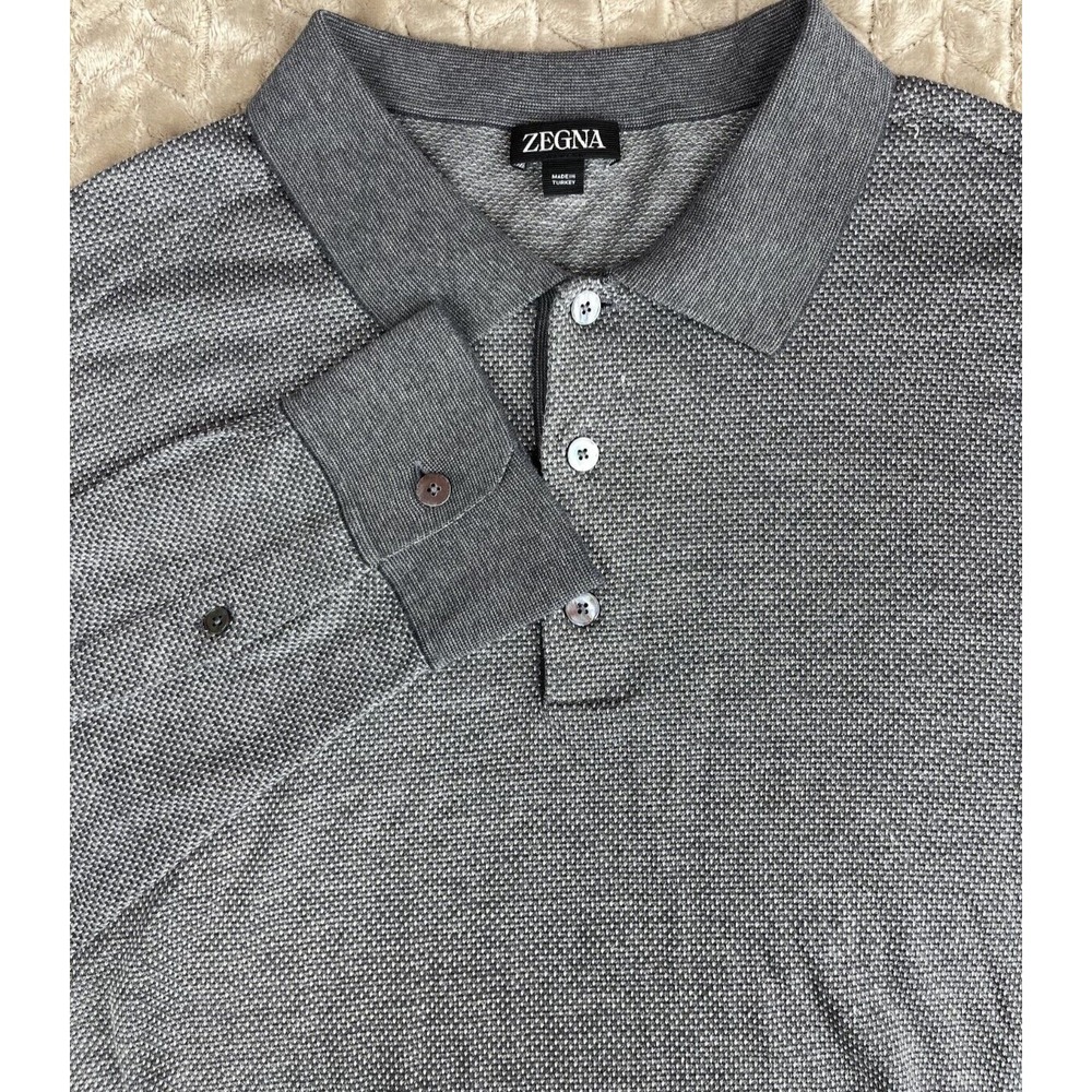 Zegna‎ Knit Sweater Mens XXL 56 Gray Pre-owned Textured Micro-Pattern